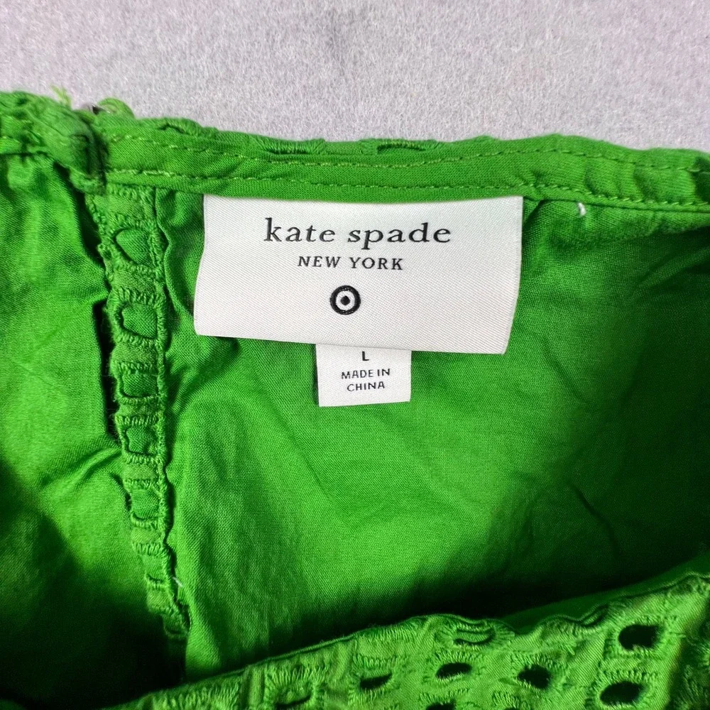 Kate Spade Eyelet Crop Top Womens Large Green Cotton Sleeveless Preppy Summer‎